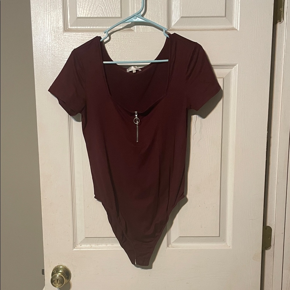 Elegant Burgundy Bodysuit with Zipper Detail